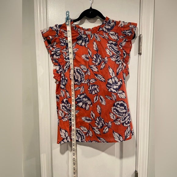 NWT C&C California Size M Blue Floral Ruffle Collar Short Sleeve Lightweight Top - Picture 4 of 10